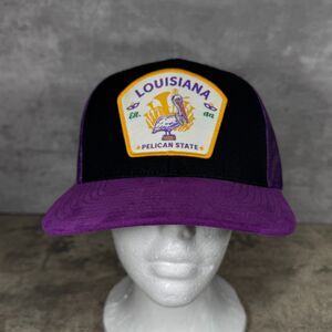 NEW Louisiana Patch Cap Hat OS Purple Local Crowns Pelican State Trucker